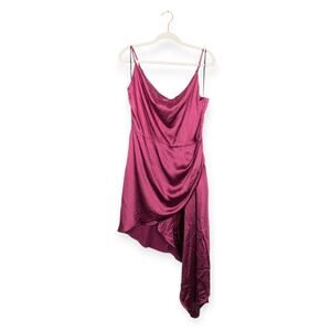 Elliatt Jacinda Dress L Berry Pink Satin Cowl Neck Asymmetrical Cocktail NWT